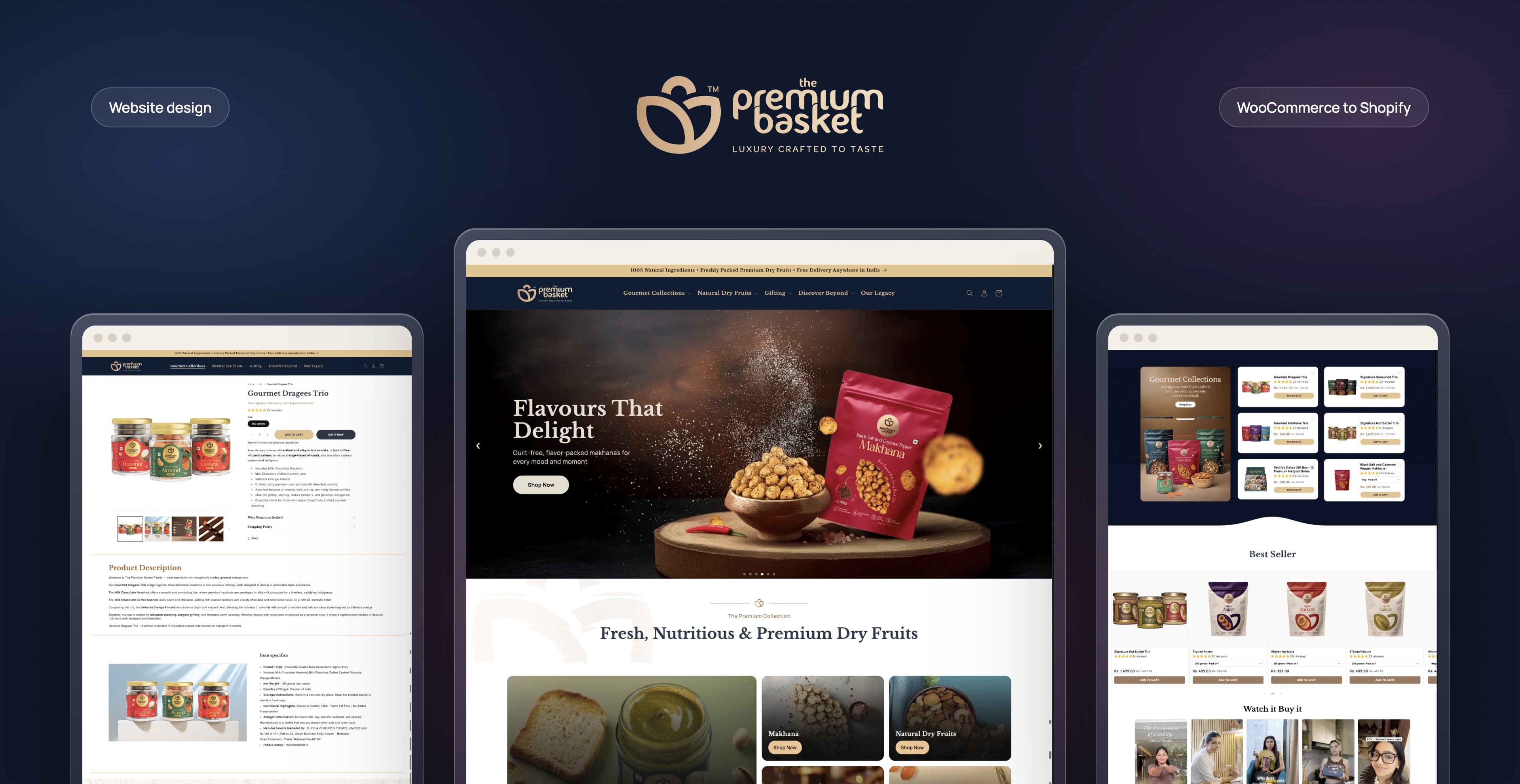 The Premium Basket website migration from Woocommerce to Shopify and website design